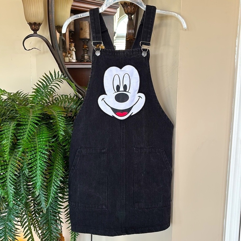 Disney Bib Overalls Dress Black Skirt Mickey Mouse Front Pockets